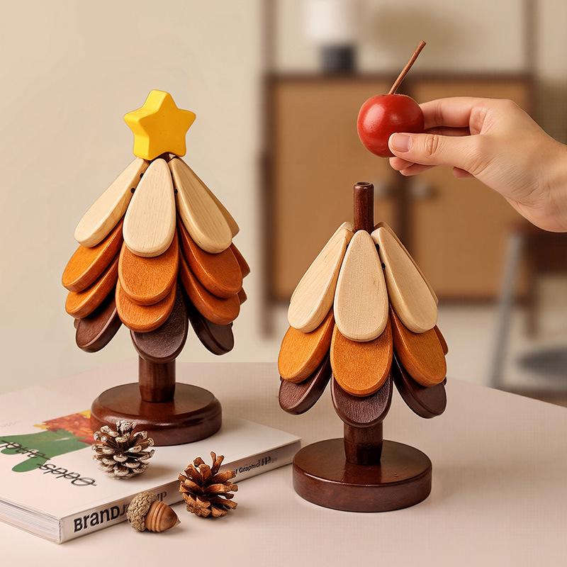 Luxury Christmas Tree Wood Insulated Pot Pad & Coaster Set
