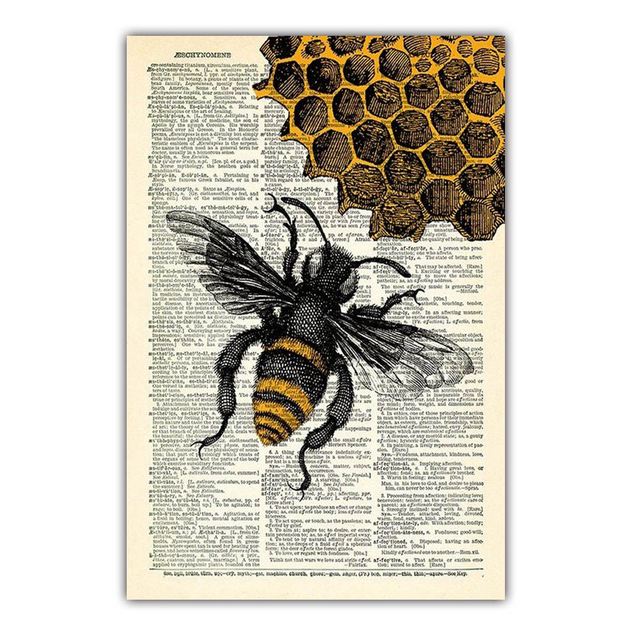 

Ретро-арт насекомое печать холст живопись книжная страница оса стены книги по искусству плакат офис гостиная коридор украшение дома фреска без рамки 21*30cm No Frame