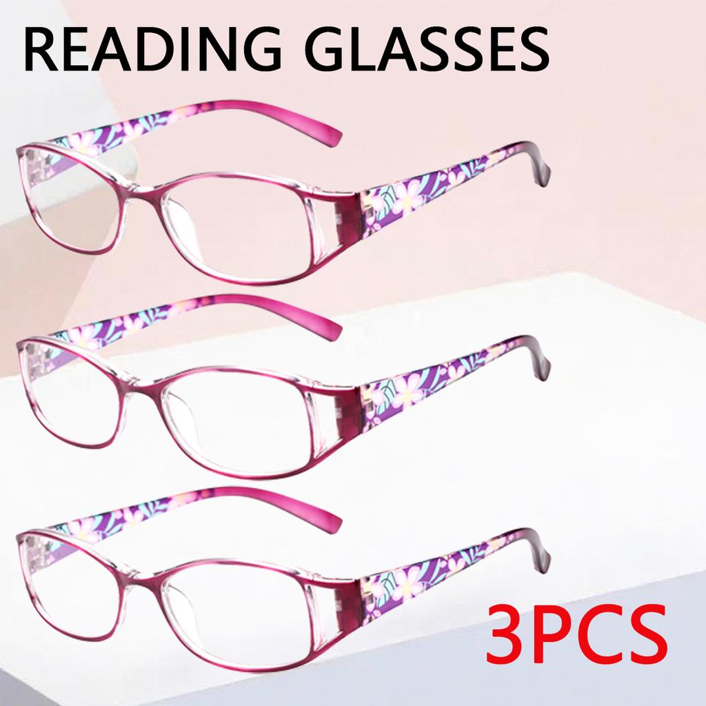 3PCS Anti-Blue Light Reading Glasses Unique Hollow Design Fashionable Flower Women's Color Reading Glasses Power +1.0 To +4.0