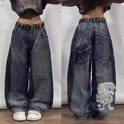 LUXEON Y2K Amerykańskie Nowy Retro Uliczne Hip-hop Luźne Dżinsy Damskie Harajuku Wysoki Stan Szerokie Nogawki Spodnie Gotyckie Szerokie Spodnie Uliczne Spodnie