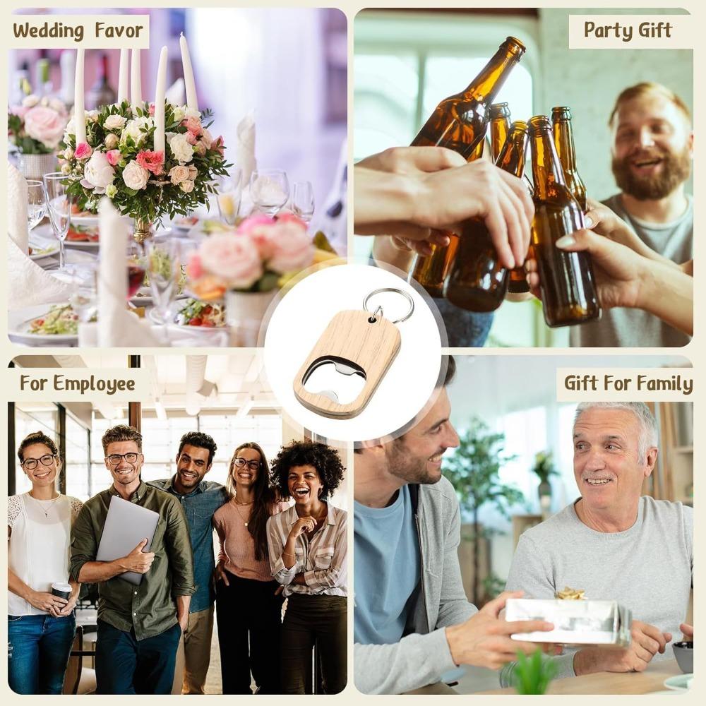 12pcs Custom Wooden Bottle Opener Keychain, Personalized Text & Logo, DIY Engraving Wood Openers for Customized Gifts, Wedding Favors