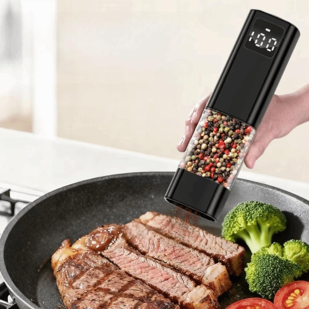 LED Display Electric Salt and Pepper Grinder Adjustable Particle Coarseness Spice Mill  Restaurant