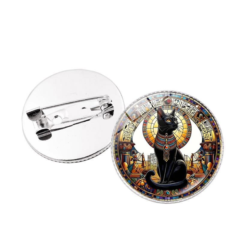 

Ancient Egypt Geometric Circle Buster Cat Pattern Broochs for Women Men Friends Pharaoh Pin Badge Decoration Jewelry Gifts