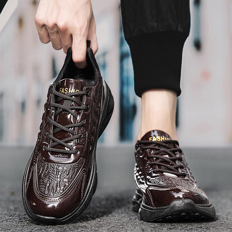 Men's Shoes Autumn and Winter New Trendy Leather Surface Lightweight Running Shoes Non-slip and Wear-resistant Crocodile Pattern Dad Shoes Versatile