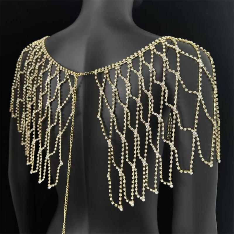 Lightweight Alloy Rhinestoned Tassels Body Chain Shoulder Chain With Easy Wear For Bride On Wedding Day