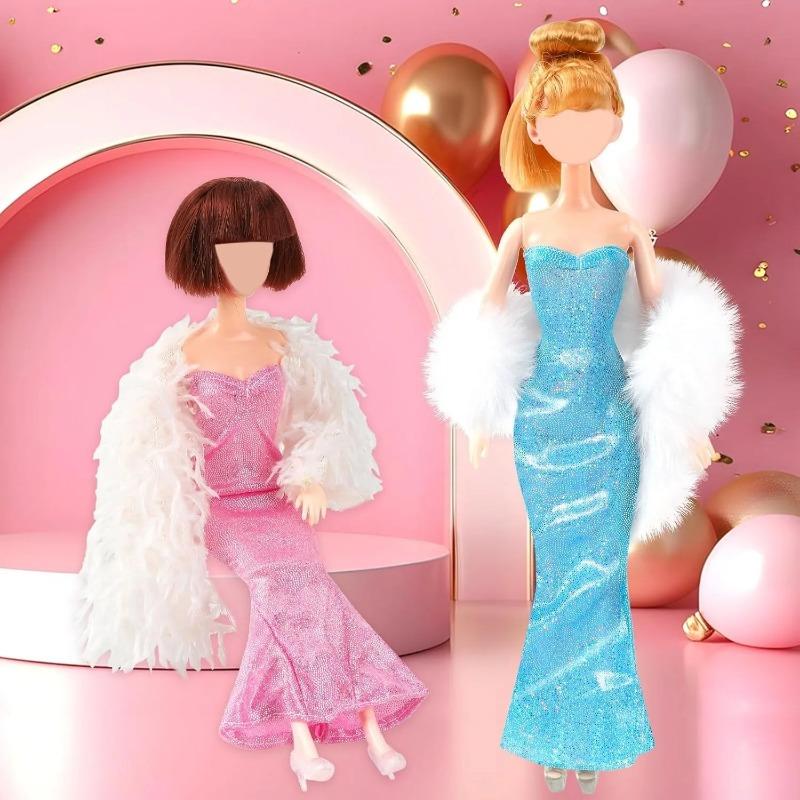 3 Sets 30cm Girl Doll Clothes Girls Doll Accessories Mermaids Evening Gown Dress Fur Shawl Shoes Outfit Doll Clothing(NO DOLL)