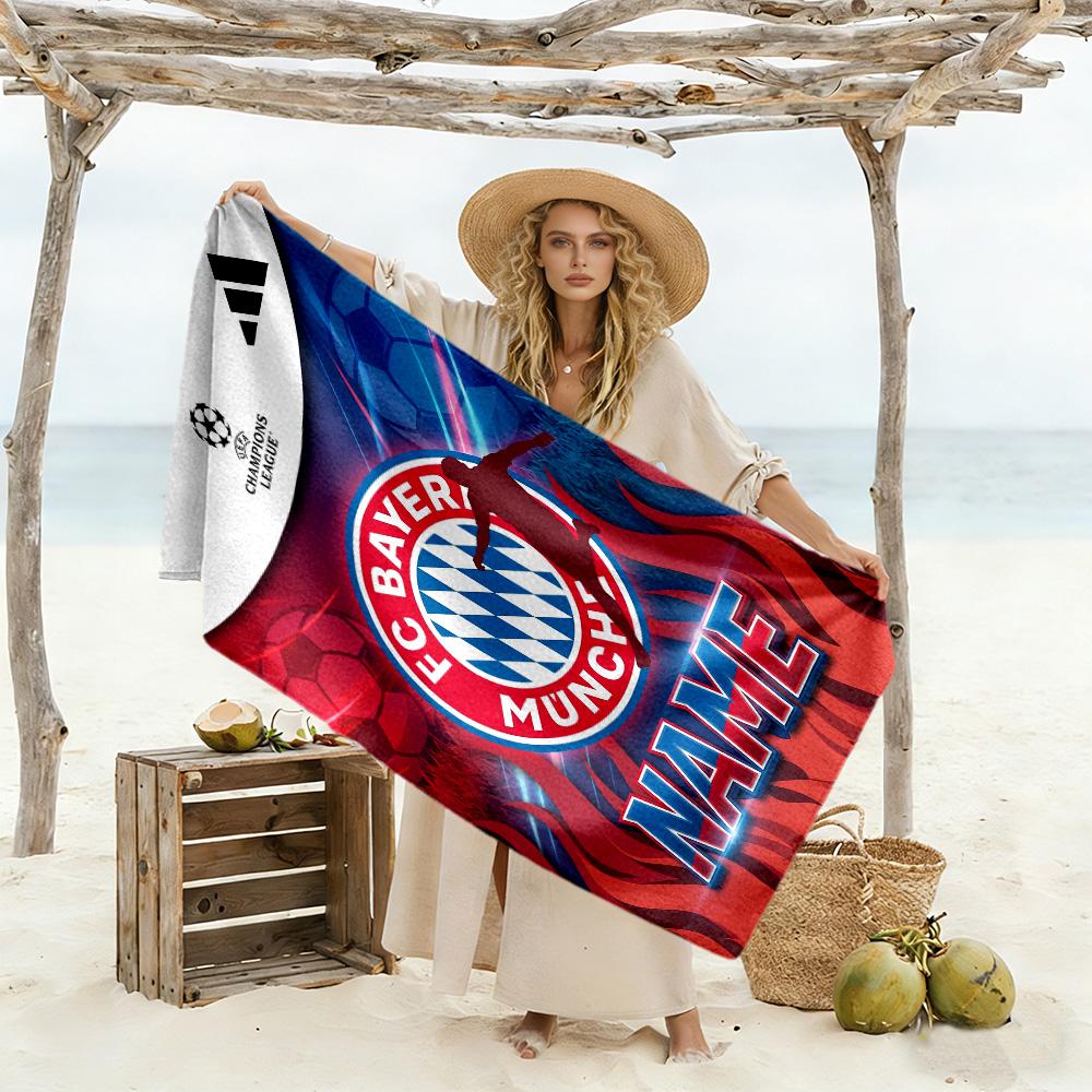 Bayer Munich Soccer Fan Customize Text Beach Towel High Absorbency & Quick-Dry Perfect for Traveling Yoga Camping and Swimming