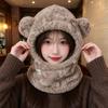 Adjustable Drawstring Hat Scarf Combo Thickened Warm Winter Balaclava Plush Hooded Hat  for Women