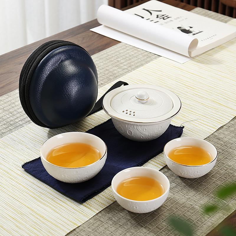 

Planet Quick Cup One Pot Three Cup Set Creative Space Tea Cup Travel Outdoor Portable Ceramic Tea Set Gift белый
