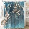 Vintage Blue Bath Curtain with Flowers Print for Modern Bathroom Decor Polyester Shower Curtains Set In Various Sizes
