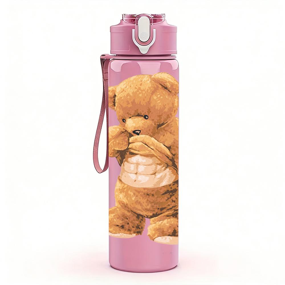 1 Stück Süßer Brauner Teddybär Cartoon-Druck 750ml Tragbare Sport-Wasserflasche Auslaufsicher Fitnessstudio Outdoor Reise Trinkbecher