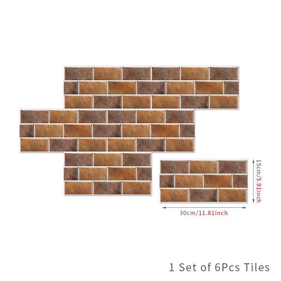 European Retro Tile Sticker PVC Self-Adhesive Kitchen Bathroom Waterproof Wall Decoration Brick Pattern Wallpaper 15x30cm 6pcs