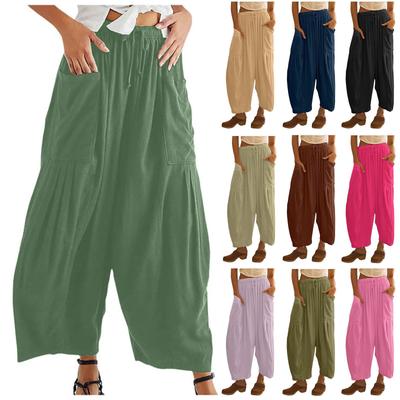 Women Plus Size Wide Leg Linen Pants Middle Waist Summer Baggy Pants
