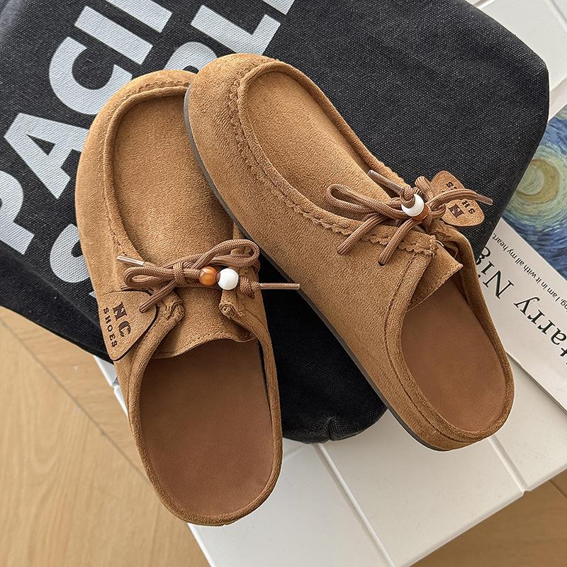 Fashion Retro Men's Half Slippers Outdoor Fashion Single Shoes Comfortable Casual Flat Shoes Cow Leather Slippers Soft Mules Potato Shoe