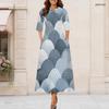 Women Plus Size Round Neck Keyhole 3 4 Sleeve Abstract Print Long Maxi Dress