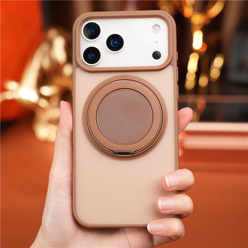 IPhone 17 16Pro 15 14 17Pro Max Matte Shockproof Stand Holder Back Cover Luxury Rotating Pivot Magnetic Bracket Magsafe Case