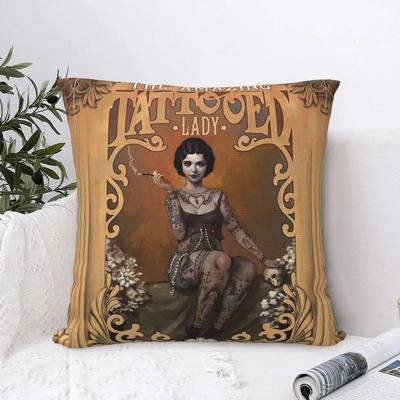 The Amazing Tattooed Lady Vintage Circus Poster Square Pillowcases Home Cushion Case Creative Home Decoration Throw Pillow Case