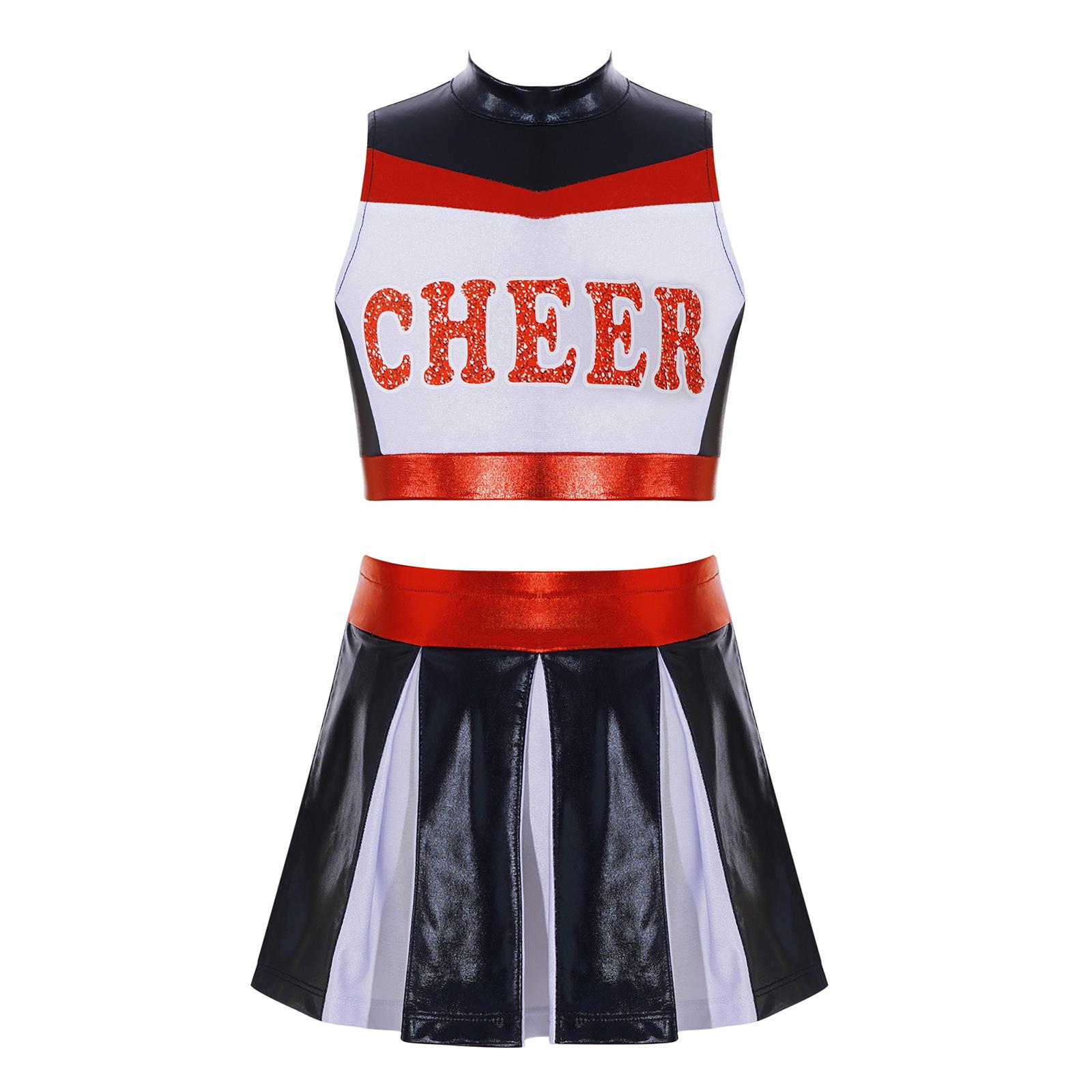 Kids Girls Cheerleading Outfit Uniform Halloween Cheerleader Costume Cheer Leader Children Dance Outfit Performance Dancewear 8