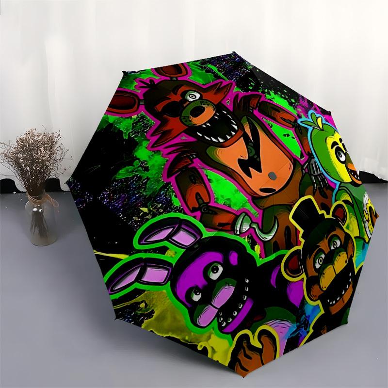 1pc Stained Glass Yin Yang Sun Moon Stars Auto Open Close Umbrella, Portable 3-Fold Design, 8-Bone Iron Frame Outdoor Umbrella, Festival Gift for Fans