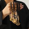 Heart Pendant Necklace with Natural Stone Cross, Vintage Wax Cord Chain, High-end Retro Necklace