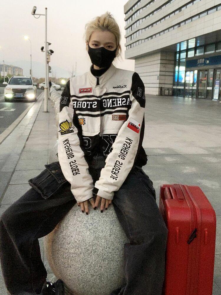 Veste de baseball de moto amovible de style américain rétro - Mode hip-hop polyvalente pour couples