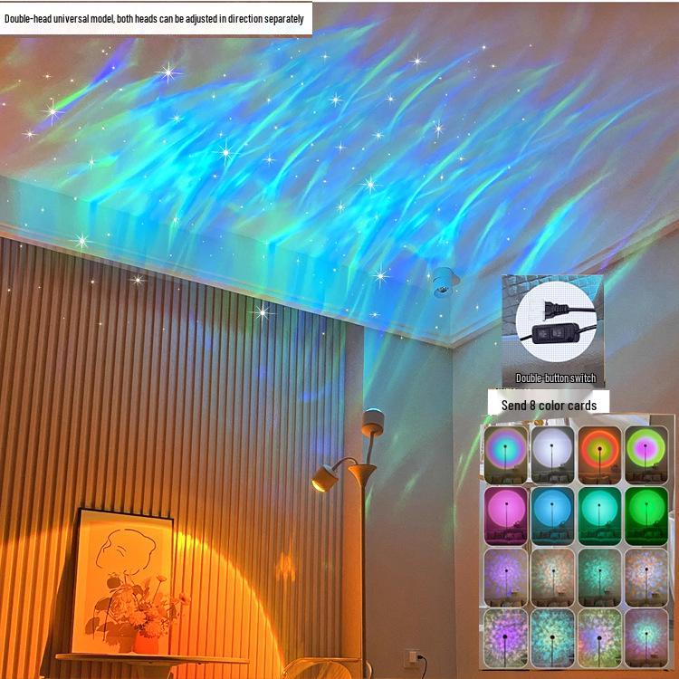 Ripple Atmosphere Light: Sunset Projection Dual-Head Floor Lamp for Living Room 