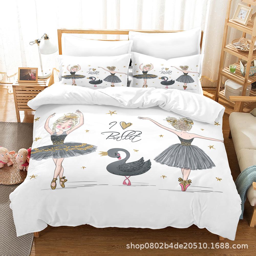 

Home Textiles Cartoon Dancing Little Girl Printing Pattern Three-Piece 3D Digital Kit quilt cover 90 * 190 pillowcase 50 * 75 * 1
