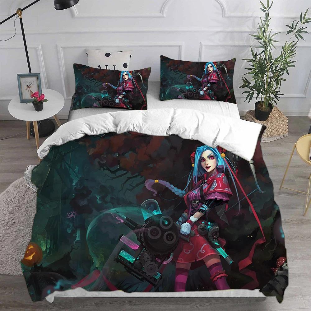3D Print Game Girs Jinx Arcane Bedding Set Pillowcase Duvet Cover Double Twin Full Queen King Adult Kids Bedclothes Quilt Cover