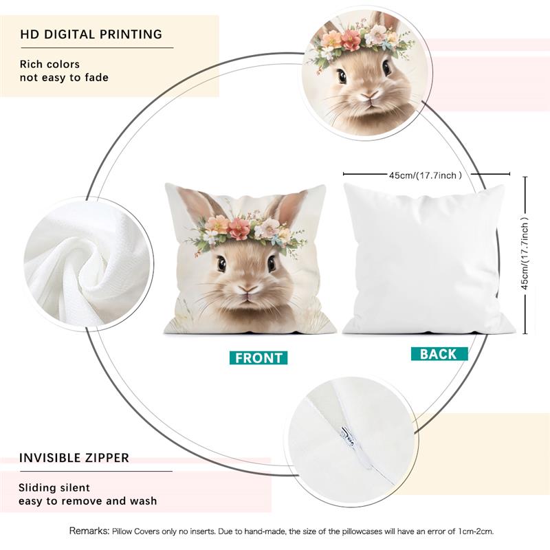 1 Pc Rabbit Pattern Easter Day Pillowcase Home Office Sofa Cushion Cover Living Room Decor Pillow Cover Happy Easter Decor