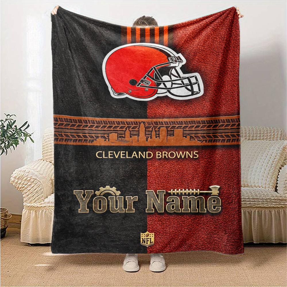 Name Custom Cleveland Browns Print Flannel Blanket High Quality Warm Comfortable Cover for All Seasons Perfect for Gifts Home Decor