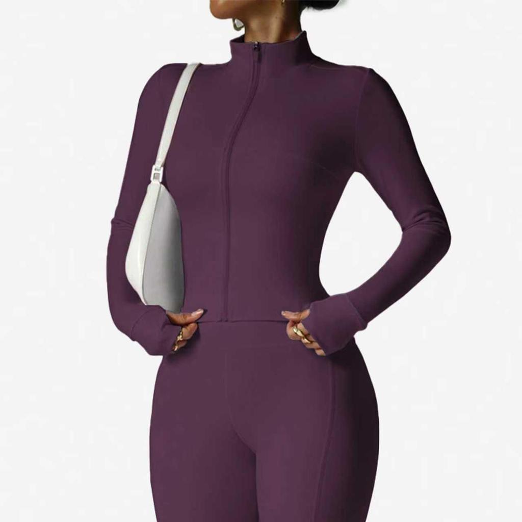 Waist-Cinching Yoga Set: Long-Sleeve Jacket & Butt-Lifting Micro-Flare Pants - Women's Sportswear for Autumn/Winter.