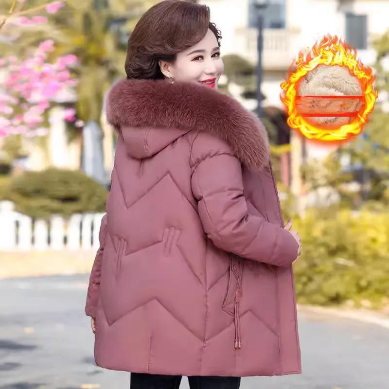 Women Winter Medium Long Thickened Warm Jacket Middle-aged Causal Plush Jacket Female Outwear