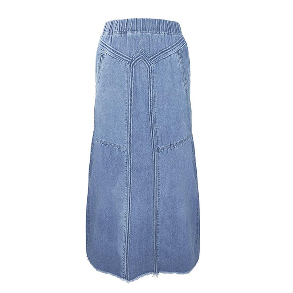 Women's Patchwork Casual Loose Skirt Skirt With Pockets Denim Color Skirt