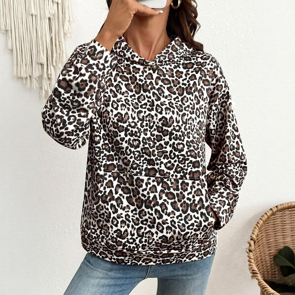 Women's Leopard Print Hoodie Loose Fit Casual Pullover Sweatshirt for Everyday Wear