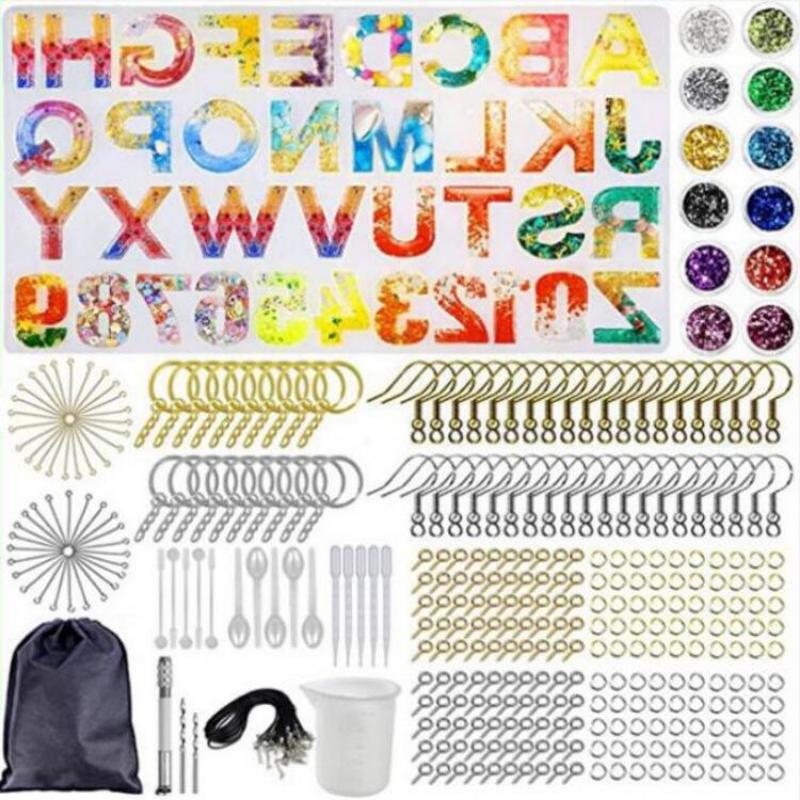 186 Pieces Silicone Resin Casting Molds Starter Kit , Alphabet Number Molds for Resin Casting, DIY Crystal Glue Jewelry Mold Set