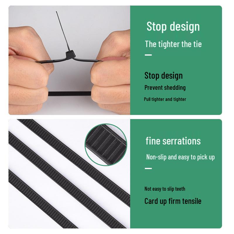 Black Self-Locking Nylon Cable Tie with Strong Anti-Theft Buckle