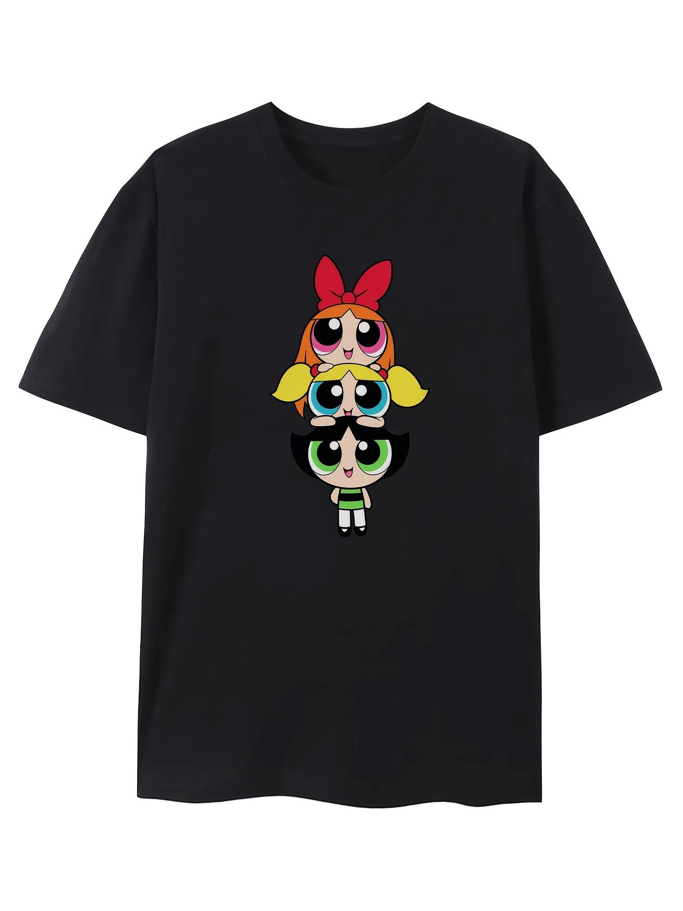 THE POWERPUFF WomenS TShirt Casual Round Neck with Fun Cartoon Print Harajuku Short Sleeve Casual  Aesthetic Clothes S