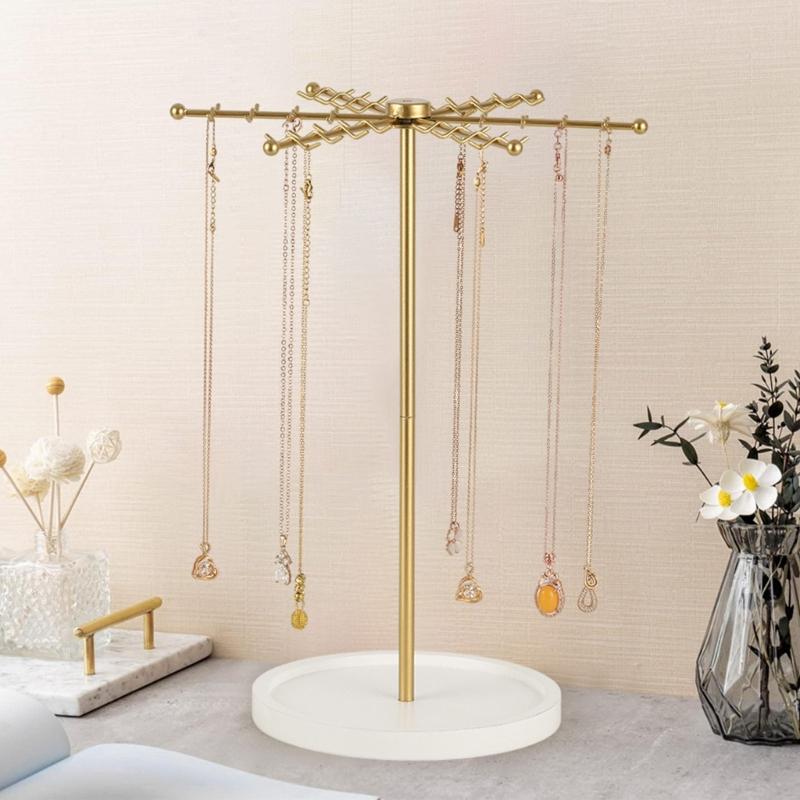 48 Hook Gold Metal Jewelry Holder With 360 Degree Rotation Large Capacity For Necklace Bracelet Storage Fashionable Gift