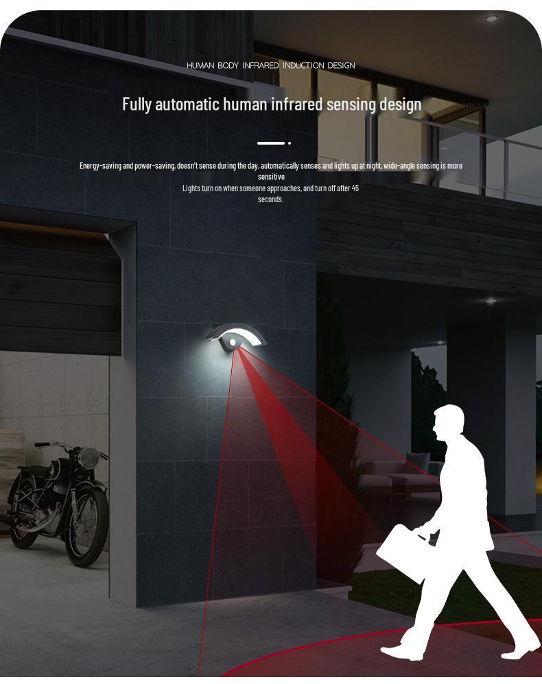 Lampă de Perete de Exterior în Formă de Lună, Rezistentă la Apă, cu Senzor Infraroșu, pentru Curte, Balcon și Prag