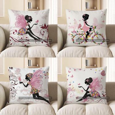 Heimdeko Fee mit Blumenkleid und Schmetterlingskissenbezug Muster Kissenbezug Geeignet für Sofa Schlafzimmer Auto Kissenbezug