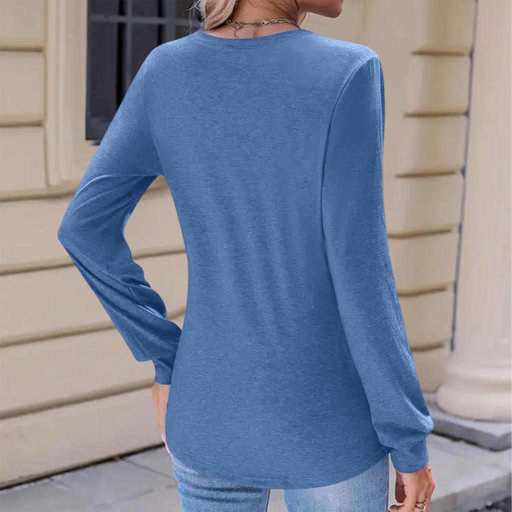 Damenmode Lässig Einfarbig Plissiert Bequem Rundhals Locker Langarm T-Shirt Oberteil