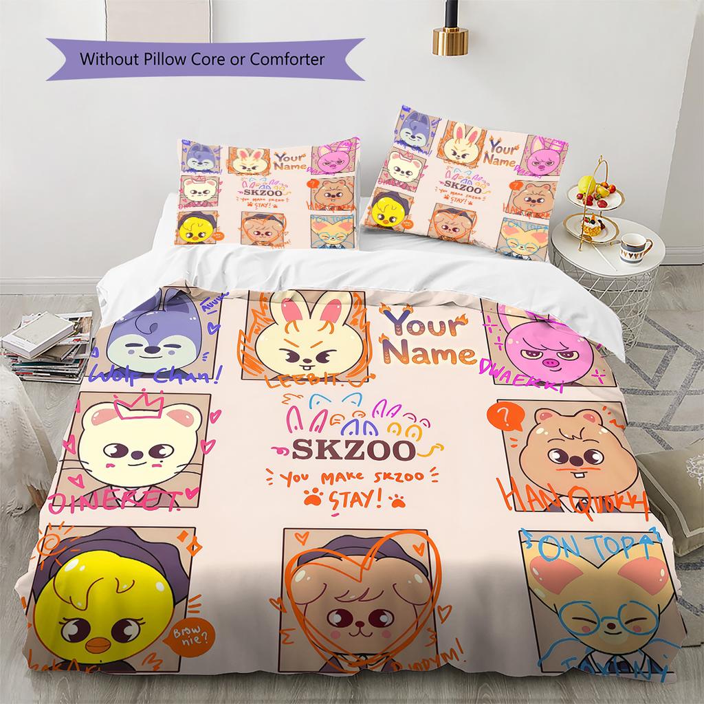Custom Name Animal Friends Gathering Bedding,Quilt Set Quilt Cover Pillowcase Home Birthday Gift (1 * Duvet Cover + 2 * Pillowcase, Without Core)