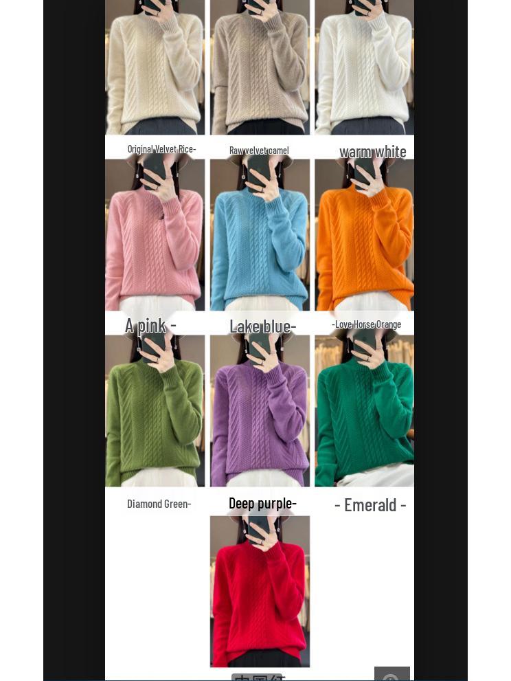 Women's Half High Neck Wool Sweater - Solid Color, Cable Knit, Cashmere Blend, Thickened Base Layer, 2023 Autumn/Winter Trendy.