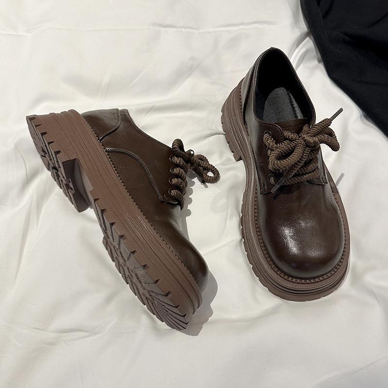 Retro Fashion Small Leather Shoes Women Small Wear Lace-up Comfortable Casual Shoes Niche Design Thick Heel Platform Single Shoes