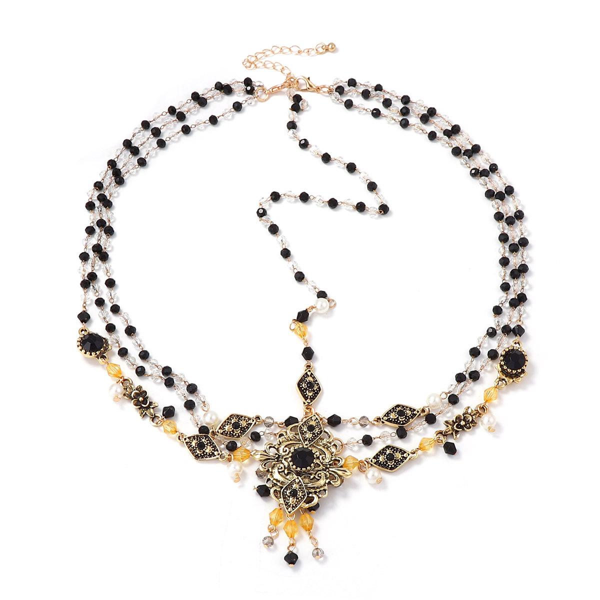

Exotic ethnic style can be worn twice, jewelry, alloy beaded fringed pendant, forehead chain, western style necklace. золотий