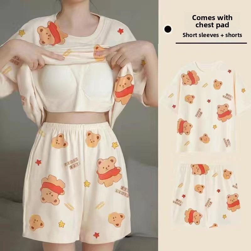 Cartoon Girl Summer Pajamas Set With Chest Padding For Sleep And Lounge Comfort