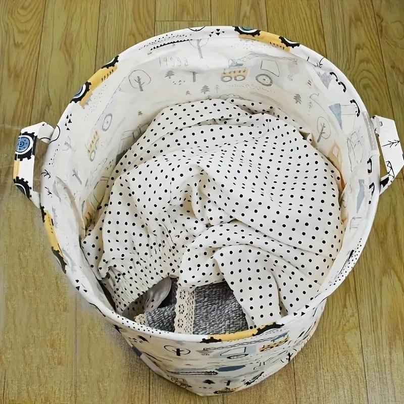 Cartoon Construction Vehicle Print Laundry Basket-Large Capacity Foldable Portable Hamper Sturdy Home Organization for Kids Room