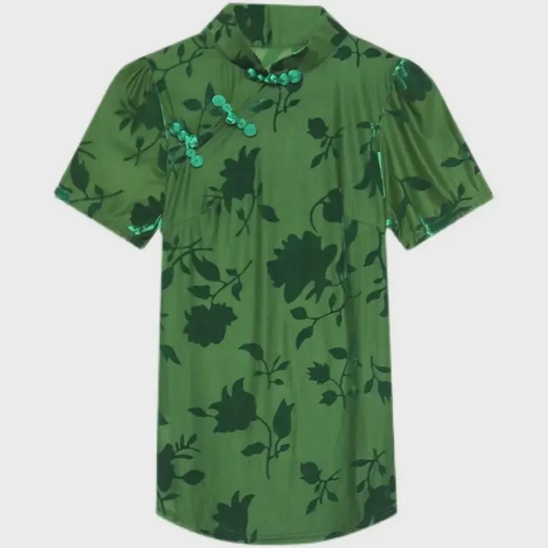 2022 Summer Retro Chinese Frog Button Mesh Blouse