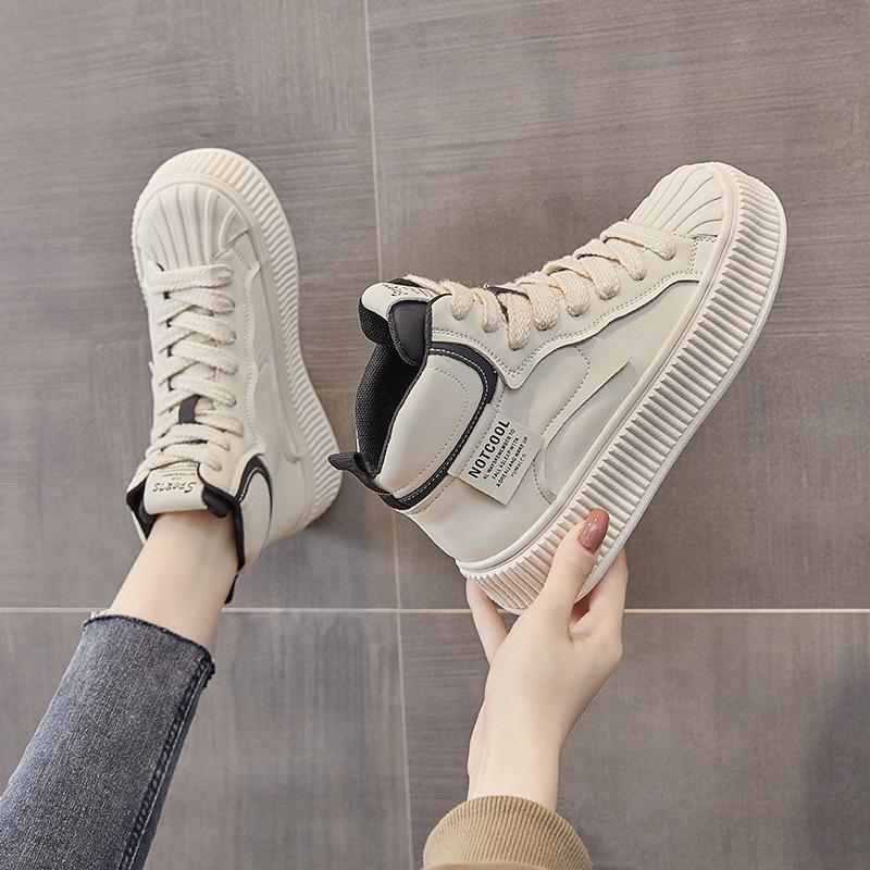2025 autumn new high-top leather little white shoes women's explosion spring and autumn Korean version versatile platform sports shoes ins tide