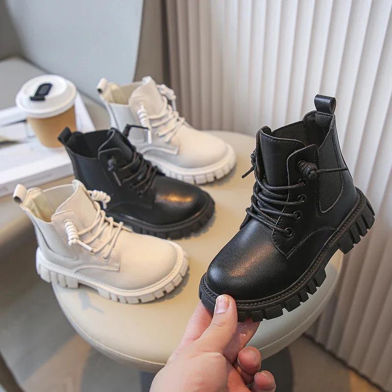 Kids Shoes Boots for Girl Classic Simple School Black Boots Fashion Causal Versatile Children's Ankle Boots Matte PU Non-slip